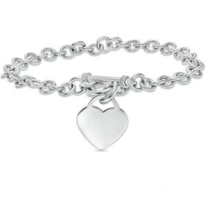 Heart Charm Toggle Bracelet in Sterling Silver - 7.25"